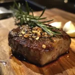 Cooked steak with a brown center and seared crust