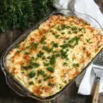 Mushroom Chicken Alfredo Lasagna fresh out of the oven